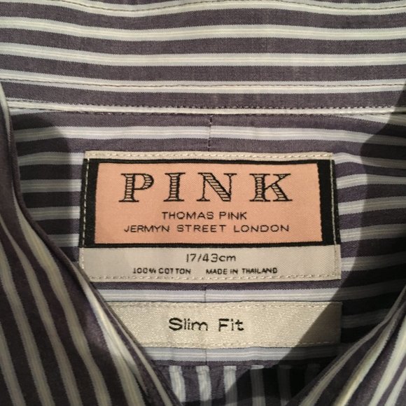 Thomas Pink Long Sleeve Button Down Shirt Mens Slim Fit Striped - Picture 2 of 4